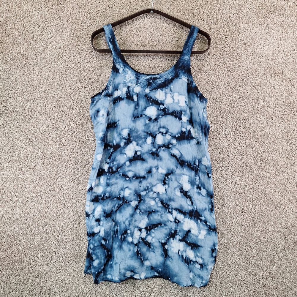 Advance Dress Women L/XL Blue Island Beach Tie Dye Sleeveless Boho Coverup